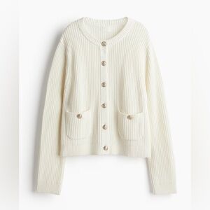H&M Ribbed Knit Cardigan, Size Small, Cream